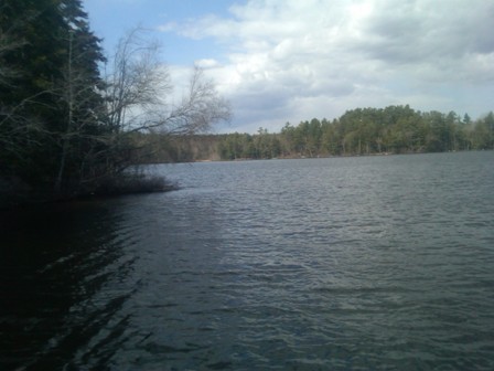 Looking down the lake at a rain shower